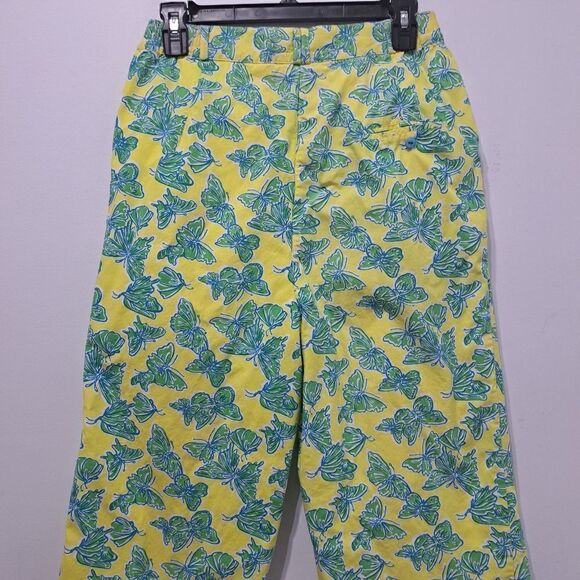 Vintage Lilly Pulitzer Butterfly Print Cotton High Waist Y2K Pants Sz 8 Yellow/G - Picture 11 of 16